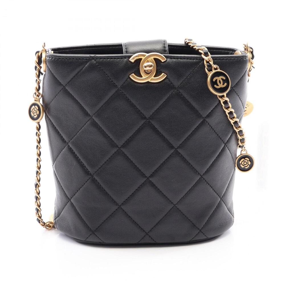 Chanel MatelassΓ© Bucket Bag, Shoulder Handbag, Lambskin Leather, Women's, Black